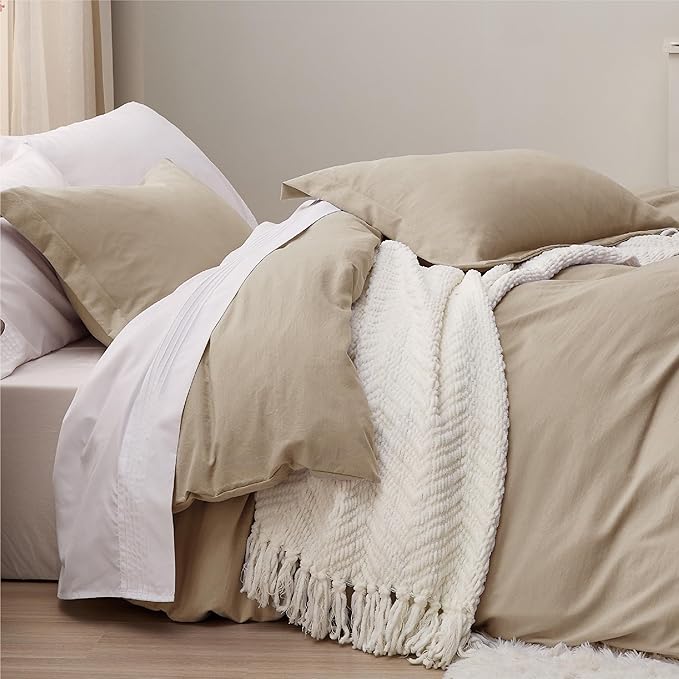 Bedsure Deep Beige Oversized King Duvet Cover - 3 Pieces Prewashed Cotton-Like Extra Soft Bedding Set, Includes 1 Duvet Cover 120x98 Inches with Zipper Closure & 2 Pillow Shams, Comforter Not Included