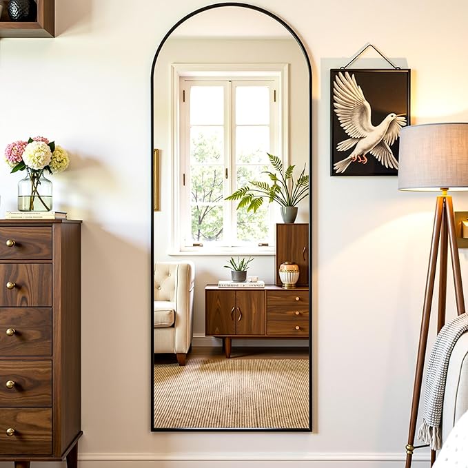Full Length Mirror, 59"x19" Arched Full Body Mirror, Floor Mirrors with Stand, Body Mirrors Standing Hanging Leaning Against Wall,Aluminum Frame Mirrors for Bedroom Cloakroom,Living Room,Black