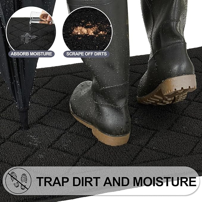 REFETONE Indoor Doormat, Front Back Door Mat 20"x32" Rubber Backing Non Slip Mats, Absorbent Washable Entrance Doormat for Entryway, Resist Dirt Low-Profile Inside Floor Mat for Muddy Shoes, Black
