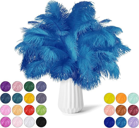 NEWONG 30pcs Light Blue Ostrich Feathers Natural Bulk 8-10in（20-25cm） Vase Craft Wedding Home Party Centerpieces Christmas Day Decoration…