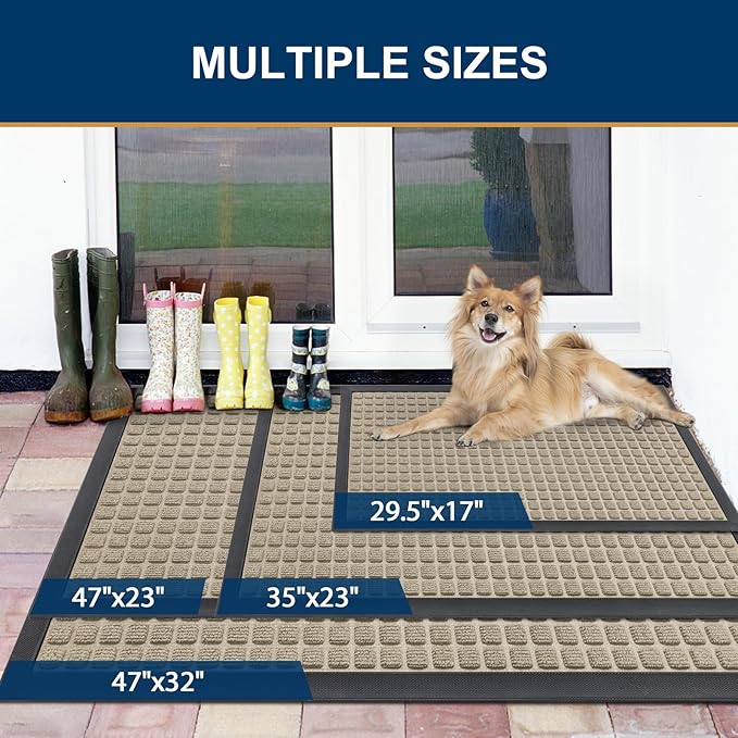 Smiry Front Door Mat Outside Entrance, Heavy Duty Natural Rubber Doormat, Non Slip, Trap Dirt and Moisture, Easy Clean, Low Profile Welcome Floor Mats for Indoor Outdoor Entry, 29.5x17 Inch, Beige