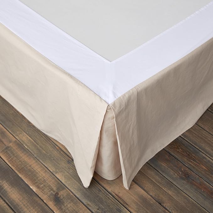 BISELINA French Linen Wrap Around Bed Skirt with Pleated Corner 18-Inch Tailored Drop Natural Flax Cotton Blend Basic Soft Cozy (18" King, Linen)