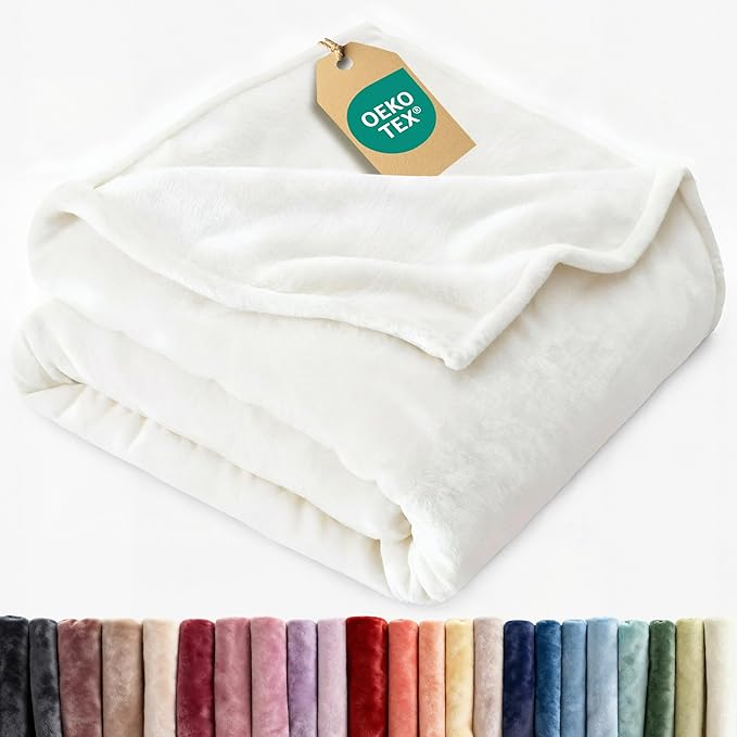 Ultra Soft Fleece Blanket Queen Size - Flannel Fleece Luxury Queen Blanket - Lightweight for Couch Bed Chair - Thick, Warm and Breathable - All Season Cozy Fuzzy, Anti-Static Microplush Bedding, White