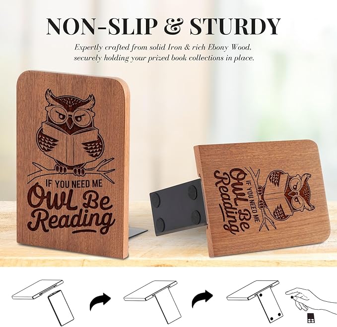 Owl Gifts for Women Men, Owl Bookends, Heavy Duty Wooden Book Ends for Shelves Decorative(1 Pair, 4.72x6.69 Inches)
