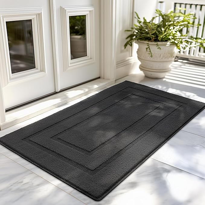 GRANNY SAYS Front Door Mat Outside Entrance, Welcome Matt Non-Slip, Outdoor Door Mats for Entryway, Long Front Porch Mat Low Profile Resist Dirt Easy to Clean, 48"x32", Charcoal Grey