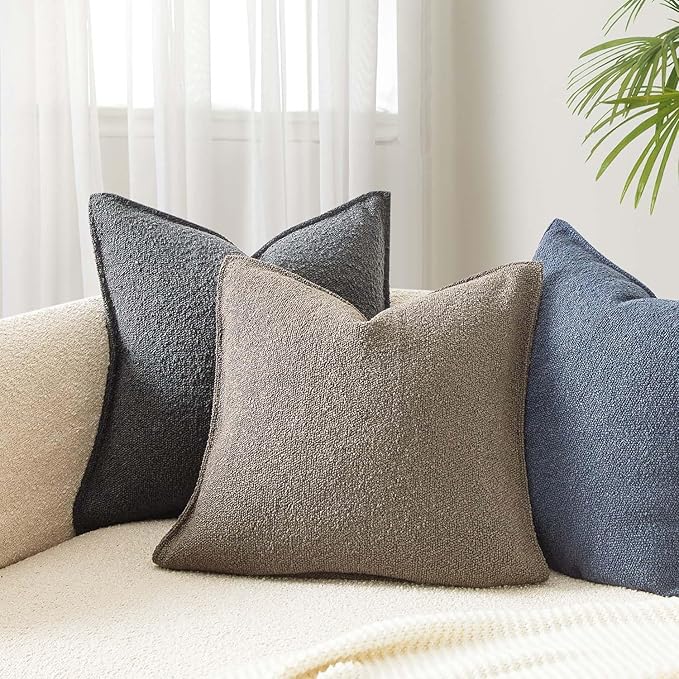 JUSPURBET 24x24 Throw Pillow Covers Set of 2 Decorative Pillow Covers for Couch Sofa Bed Cozy Boucle Textured Cushion Covers Cases with Invisible Zipper for Living Room Home Decor,Gray