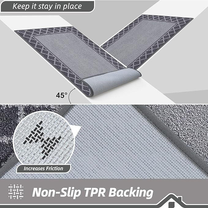 BEQHAUSE Door Mat Dirt Trapper Non Slip Entryway Rugs Absorbent Welcome Mat Low Profile Washable Front Door Mat for Muddy Paws,Entrance,Hallway, 36" x 60",Grey