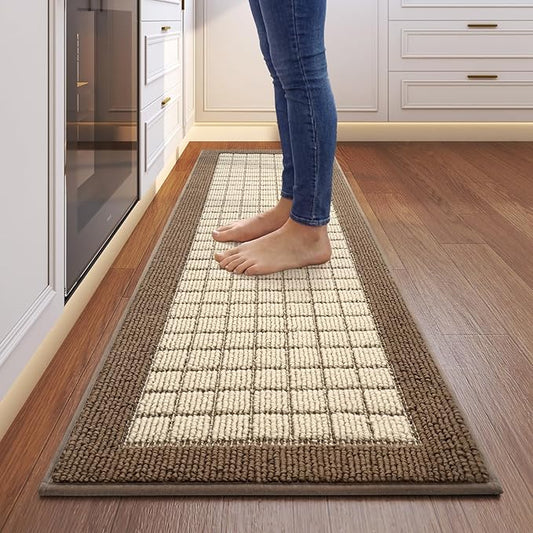 Kitchen Mats for Floor 17"x59", Non-Slip Washable Kitchen Rugs, Absorbent and Stain Resistant Kitchen Rug, Durable Comfortable Rugs for Kitchen, Hallway, Laundry & Sink, Brown