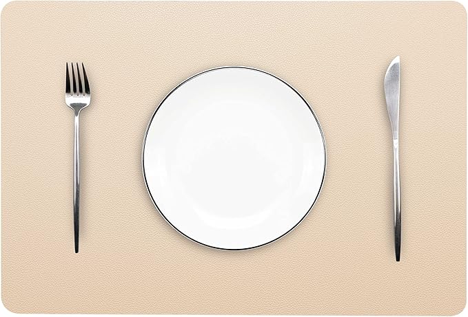 Wipeable Placemats Leather Table Mats Waterproof Heat-Resistant Easy to Clean for Dining Table Set Kitchen Table (2, Buff)