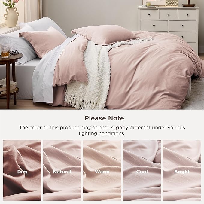 Bedsure Rose Pink Twin Duvet Cover - 2 Pieces Prewashed Extra Soft Bedding Set, Includes 1 Duvet Cover Twin Size 68x90 Inches with Zipper Closure & 1 Pillow Sham, Comforter Not Included