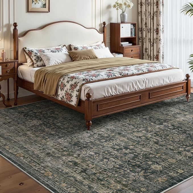 MontVoo-Vintage Area Rug 6X9 Green Rugs for Living Room-Soft Distressed Printed Rugs for Bedroom-Non Slip Carpet-Machine Washable Rug for Dining Room Living Room Bedside Office