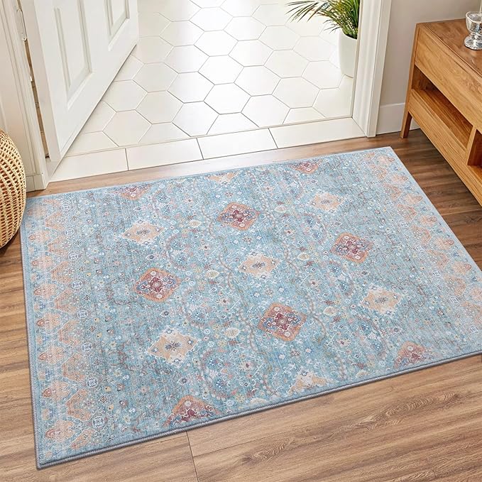 Vanmoos 2x3 Washable Area Rug – Soft, Non-Slip Entrance Rug, Durable Indoor Door mat, Floor Carpet for High-Traffic Areas, Entryway, Kitchen, and Bedside, Charm/Turquoise