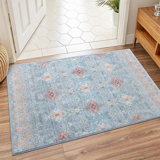 Vanmoos 2x3 Washable Area Rug – Soft, Non-Slip Entrance Rug, Durable Indoor Door mat, Floor Carpet for High-Traffic Areas, Entryway, Kitchen, and Bedside, Charm/Turquoise
