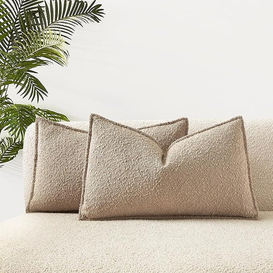 JUSPURBET 12x20 Pillow Covers Set of 2 Decorative Throw Pillow Covers Case for Couch Sofa Bed Soft Boucle Textured Lumbar Cushion Covers with Hidden Zipper for Home Decor Living Room,Oatmeal