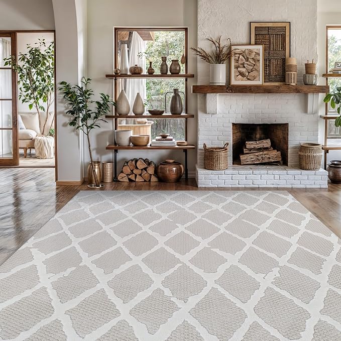 Modern Indoor Rug Diamond 4x6 Area Rugs for Living Room Luxury Kitchen Bedroom Durable Soft Geometric Durable Low and High Pile Stain Resistant Non Shedding Area Carpet 4x6