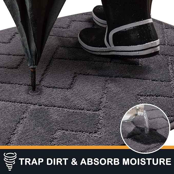 PURRUGS Dirt Trapping Door Mat 20" x 31.5", Non-Slip Machine Washable Entry Rug, Dog Doormat, Indoor Front Door Mat, Super Absorbent Entryway Rug for Muddy Shoes & Paws, Grey