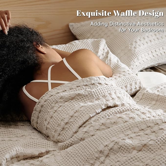 PHF 100% Cotton Waffle Weave Blanket Queen Size for Bed, Soft Lightweight & Breathable, All-Season Comfort, 300 GSM Luxury Aesthetic Blanket for Home Decor, 90"x90", Oatmeal