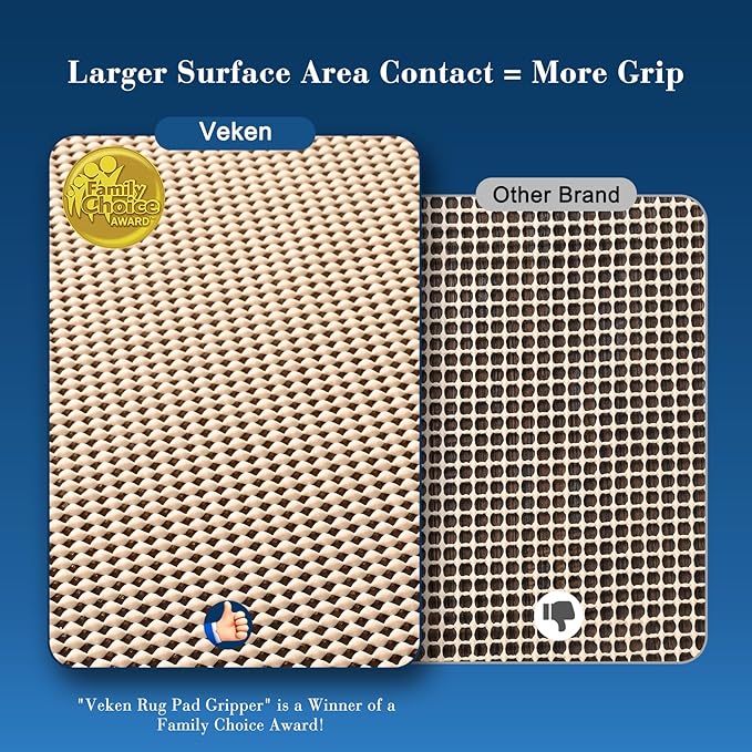 Veken 8x10 Ft Rug Pad Gripper for Hardwood Floors, Non Slip Khaki Rug Pads for Area Rugs, Thick Rug Grippers for Tile Floors, Under Carpet Anti Skid Mat, Keep Your Rugs Safe and in Place