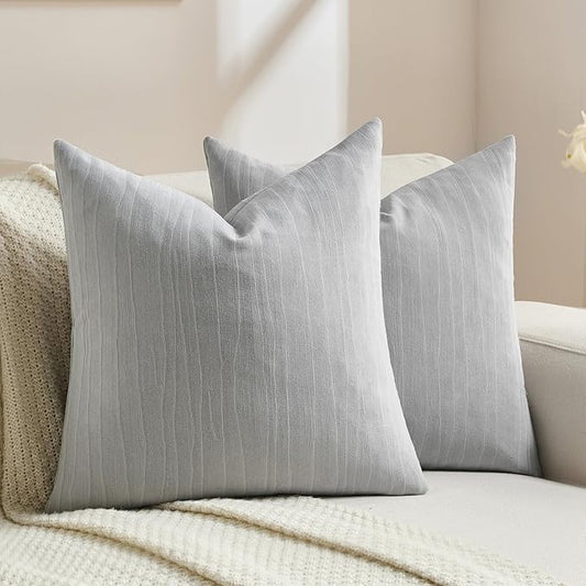 FUTEI Light Grey Chenille Decorative Throw Pillow Covers 26x26 Inch Set of 2,Soft Crushed Striped Texture Euro Pillow Sham,Modern Home Decor for Couch Bed Living Room