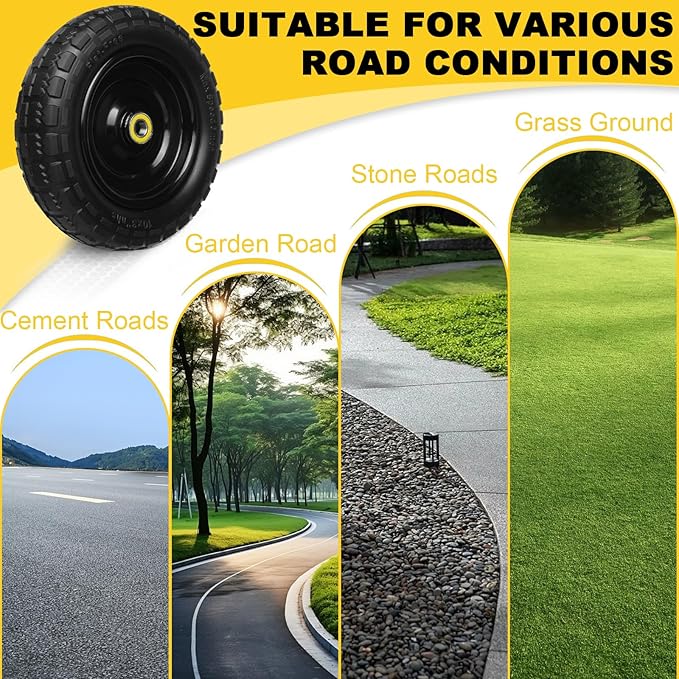 13 Inch Solid Rubber Tires, 4.00-6 Tire Flat Free with 5/8" Bearings, 2.17" Offset Hub for for GOR Garden Carts, Garden Wagon Carts, Trolleys, Hand Trucks and Utility Cart(2 Pack)