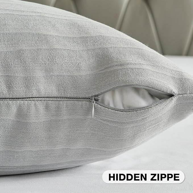 FUTEI Light Grey Chenille Decorative Throw Pillow Covers 26x26 Inch Set of 2,Soft Crushed Striped Texture Euro Pillow Sham,Modern Home Decor for Couch Bed Living Room