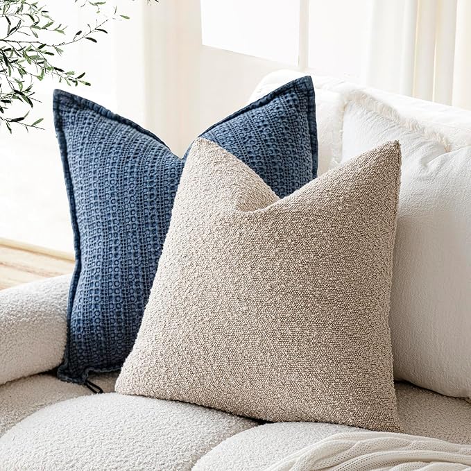 Foindtower Decorative Boucle Throw Pillow Covers Accent Solid Pillow Cases Cozy Soft Textured Couch Cushion Case for Chair Sofa Bedroom Living Room Home Decor 22 x 22 Inch,Beige Oatmeal