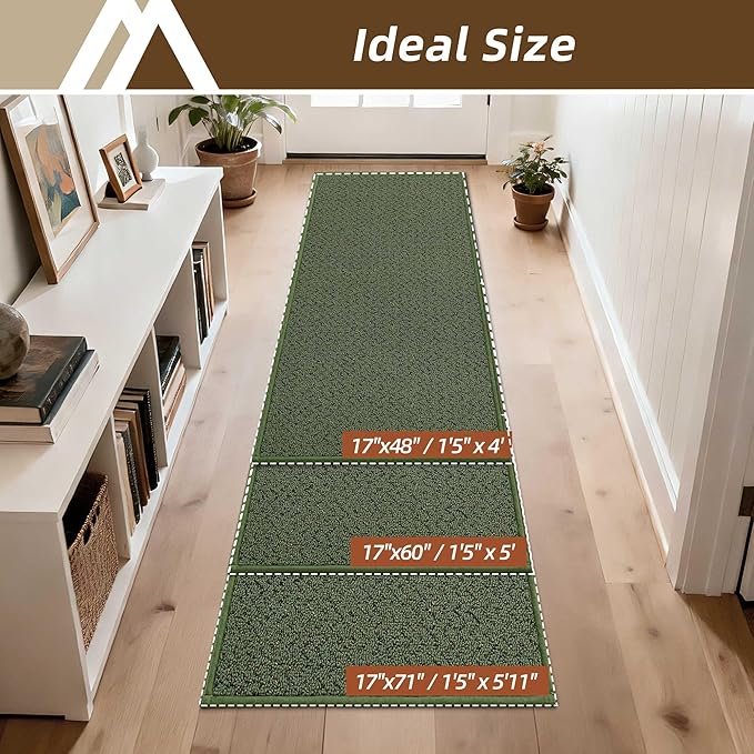 COSY HOMEER Door Mat 17" x 48" Non Slip Absorbent Entryway Rugs Dirt Trapper Doormats Washable Entrance Mats Low Pile Welcome Floor Mat for Front Back Door and Entry Mats,Green(Roll Packing)
