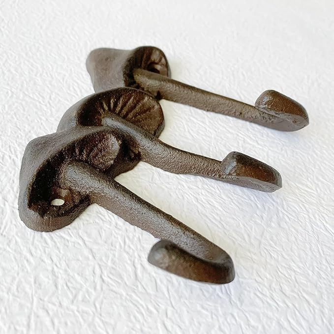 Rustic Mushroom-Shaped Decorative Wall Hook Rack Hangers for Hanging Clothes, Coats, Towels, Keys, and Hats, 1 Pack Antique Cast Iron Mounted Wall Hooks