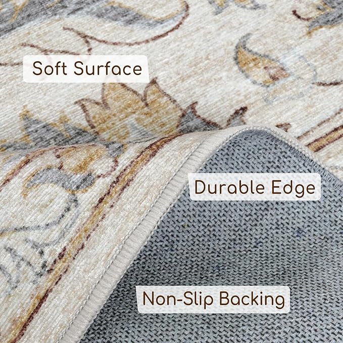 Fortsea Machine Washable Soft Area Rug 8x10 with Non Slip Backing for Living Room,Floor Decoration Carpet Mat Area Rugs 8x10 Clearance Bedroom Rug for Living Room (Beige Gold, 8X10FT)……