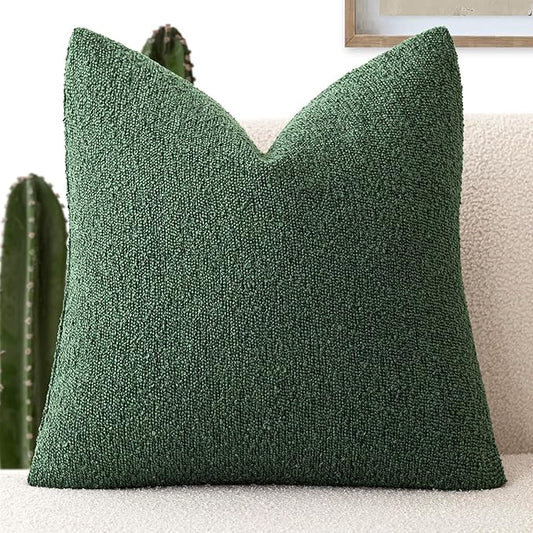 Foindtower Decorative Textured Boucle Throw Pillow Covers Accent Solid Pillow Cases Neutral Soft Cozy Couch Cushion Case for Chair Sofa Bedroom Living Room Home Decor 20x20 Inch,1PC,Pine Green