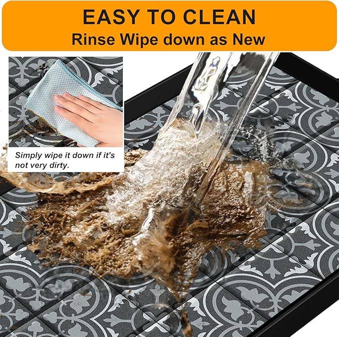 BEHERO Boot Tray Shoe Mat Decorative Patterned, Rubber Boot Matt Tray Indoor and Outdoor Use, 16" x47.5" Shoe Cleaning Mat Non-Slip, Shoe Storage Waterproof with Artistic Prints for Entryway(Gray)