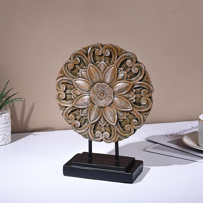 Wood-Colored Circular Petal Sculpture for Cabinet top Decoration, Modern Living Room Coffee Table Decoration, Office Bookshelves, Dining Table Centers, entryway entrances, and Coffee Table Tops.