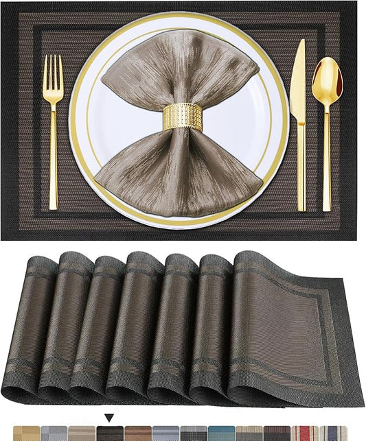 BETEAM Placemats Set of 6, Woven Vinyl Placemat for Dining Table Washable Wipeable Kitchen Place Mats Durable Indoor Outdoor Table Mats