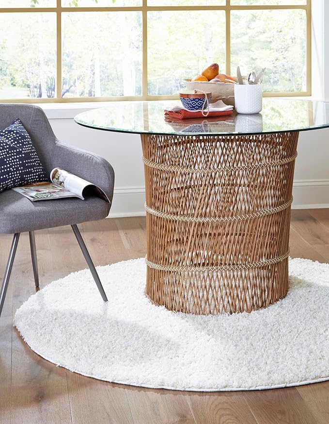 Unique Loom Solid Shag Collection Area Rug (5' 3" Round, Snow White)
