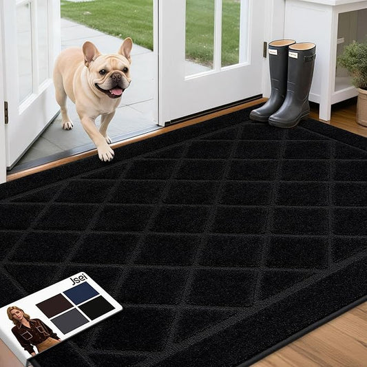 JSEI Dirt Trapper Door Mat 36"x60", Non-Slip Washable Entryway Mats, Dog Door Mat, Stain Resistant and Absorbent Floor Mats, Low Profile Welcome Mat for Front Back Door, Black