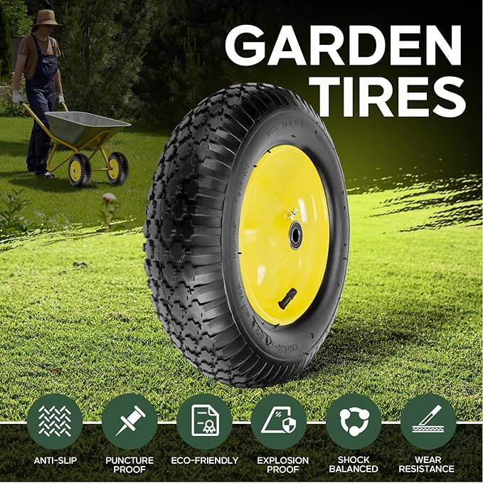 Taifa 2 PCS 16" Pneumatic Rubber Replacement Tires and 4.80/4.00-8" Wheels with 5/8" Bearings, Inflated Air Wheel for Garden Cart/Hand Truck/Trailers/Dolly/Wheelbarrow/Wagon/Trolley etc.