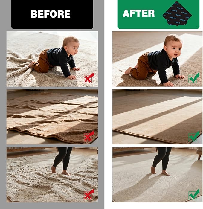 24 PCS Non Slip Rug Pads, Carpet Tape and Rug Tape for Hardwood Floors, Extra Thick and Double Sided Adhesive to Secure Area Rugs on Tile and Laminate, No Residue