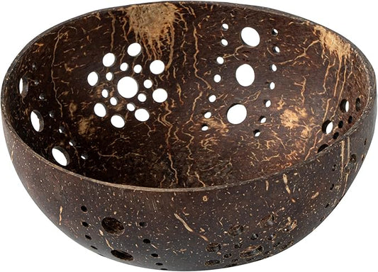Restaurantware-Coco Casa 5.1 x 2 Inch Coconut Shell Candle Holder, 1 Reusable Tealight Holder - Candle Not Included, Sun Pattern, Brown Coconut Bowl for Candles, Handcrafted
