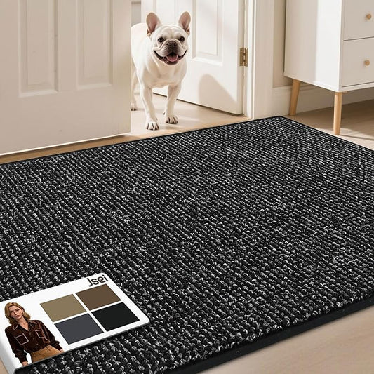 JSEI Dirt Trapper Door Mat 36"x60" Non-Slip Washable Entrance Mat, Dog Doormats, Absorbent & Fade-Resistant Floor Mats, Low Profile Welcome Mats for Entryway, Front Door, and Inside Entrance, Black
