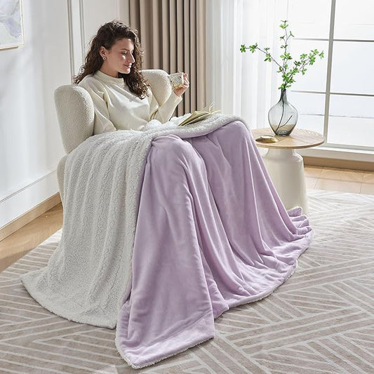 NANPIPER Warm Sherpa Blanket for Couch, Soft Fleece for Winter, Fuzzy Plush Throw Gift for Women, Lavender 50x60 Inches
