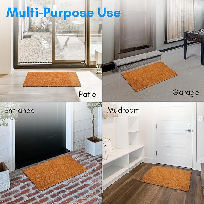 PLUS Haven 17.5x30 Door Mat with Heavy-Duty Backing - Coco Coir Doormat for Outdoor or Indoor Uses - Non-Slip Welcome Mats for Entryway or Porch - Easy to Clean Front Door Mat - Natural Brown