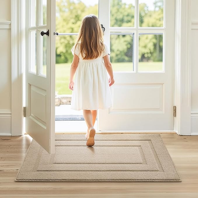 GRANNY SAYS Front Door Mat Outside Entrance, Welcome Matt Non-Slip, Outdoor Door Mats for Entryway, Long Front Porch Mat Low Profile Resist Dirt Easy to Clean, 48"x32", Khaki