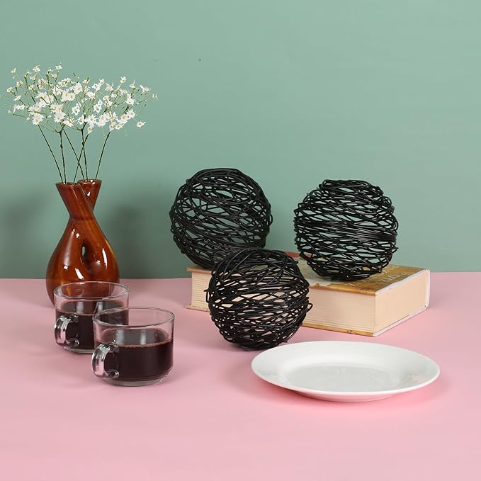 CLEENTABLE Decorative Metal Ball Set of 3 - Handcrafted Home Decor Metal Orb, Matte Black Powder Coated, Modern Home Décor Accents for Living Room, Coffee Table, Shelf, Centerpiece, Gift Idea