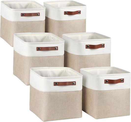 Kntiwiwo Fabric Storage Cubes 10.5”x10.5”x11” Cube Storage Bins for Closet Organizers and Storage Shelves Foldable Storage Bin with Handles, Set of 6, Beige