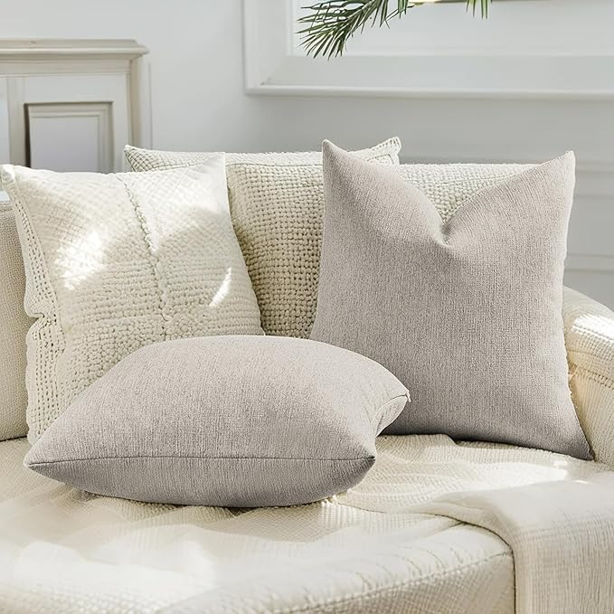 HAUSSY Oatmeal Throw Pillow Covers 22x22 Inch Set of 2,Boho Decorative Faux Linen Throw Pillows Cozy Farmhouse Accent Cushion Covers,Home Decor for Couch Sofa Bed Living Room