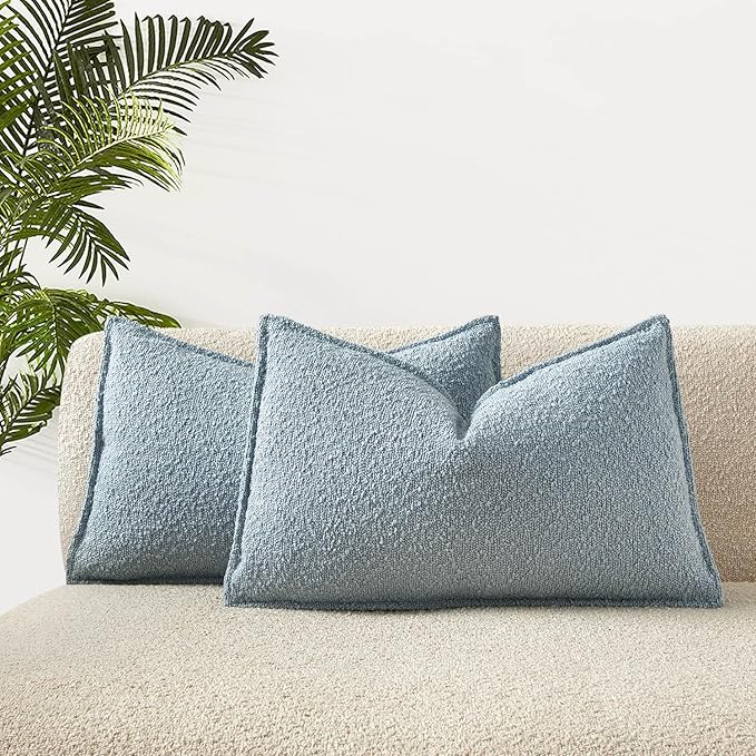 JUSPURBET Light Blue Decorative Pillow Covers 16x24 Set of 2 Throw Pillow Covers for Couch Sofa Bed Cozy Boucle Textured Lumbar Cushion Covers Cases with Hidden Zipper for Living Room Home Decor
