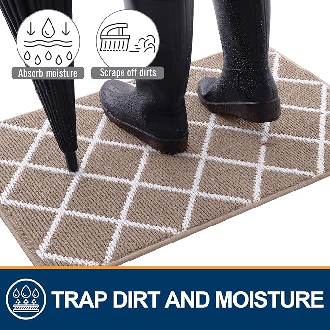 Finchitty Indoor Door Mat, Dirt Resistant and Absorbent, Low-Profile, Non-Slip, Washable Inside Floor Mats for Front Door, Back, and Entrance, 32" x 20", Brown
