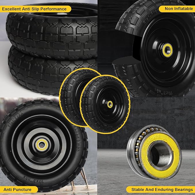 13 Inch Solid Rubber Tires, 4.00-6 Tire Flat Free with 5/8" Bearings, 2.17" Offset Hub for for GOR Garden Carts, Garden Wagon Carts, Trolleys, Hand Trucks and Utility Cart(2 Pack)