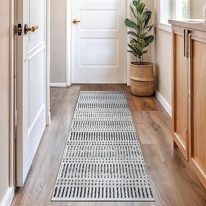 Rugshop Contemporary Stripe Lines High Traffic Living Room,Bedroom,Kitchen, Home Office Runner Rug 2' x 7' Cream
