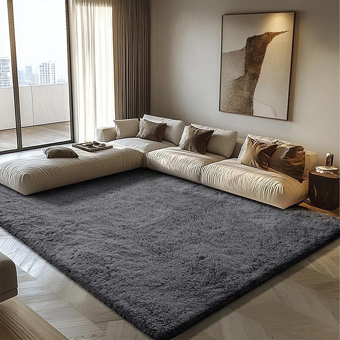 Shag Area Rug for Bedroom 4x6,Deep Grey Fluffy Area Rugs for Living Room,Soft Fuzzy Rug Non-Shedding Indoor Plush Carpet for Kids Bedroom Nursery Dorm Home Decor